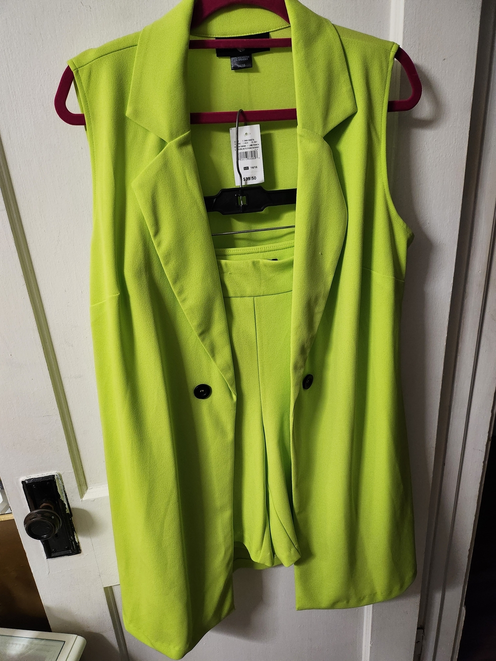 Ashley Stewart Neon Lime Sleeveless Blazer Vest
